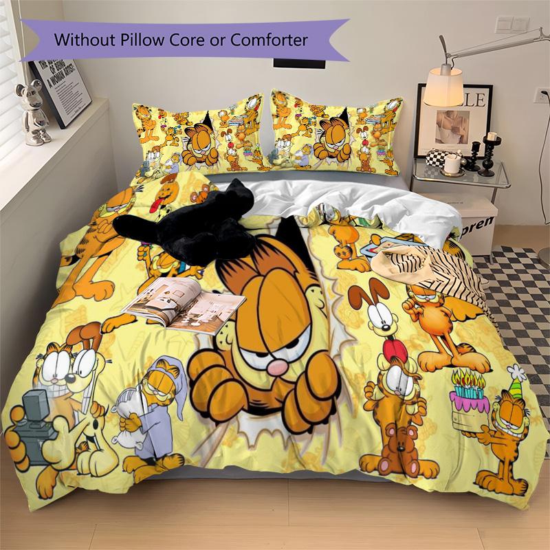 Garfield Adventures Bedding 3 Piece Set HD Print Duvet Cover Pillowcases for Teens Adult Bedroom Decoration Christmas Gift