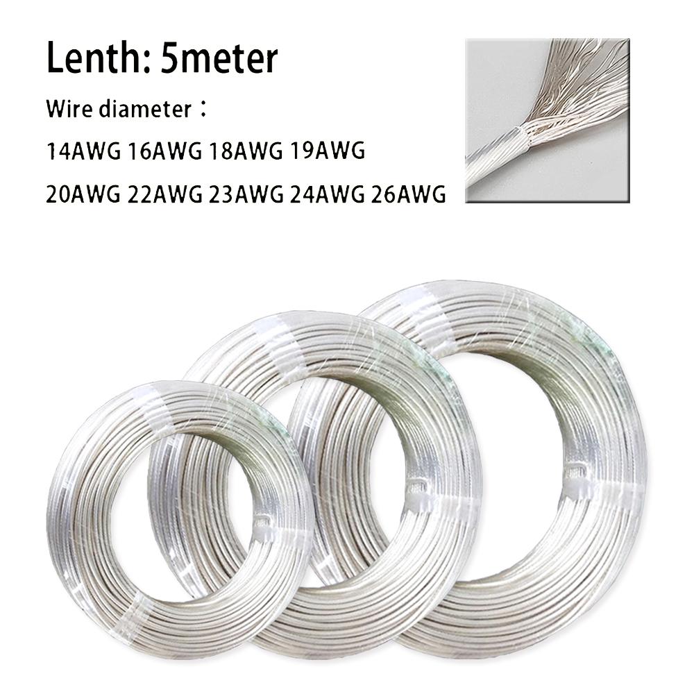 1 Stück 5M Versilbert OCC FEP-Draht Hohe Reinheit OFC-Kupferkabel Hi-Fi Audio AMP Lautsprecher DIY 14/16/18/19/20/22/23/24/26AWG