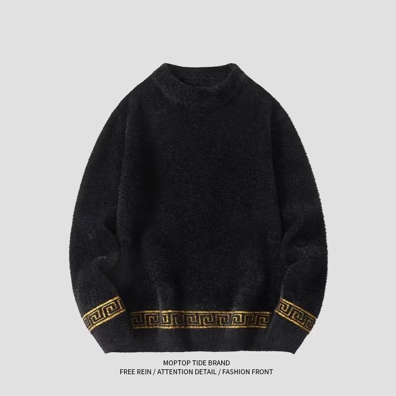 

Unisex Mink Cashmere Crew Neck Knitted Sweater - Autumn/Winter Fleece-Lined, Thick, Warm, Stylish Top S (85-100 jin)
