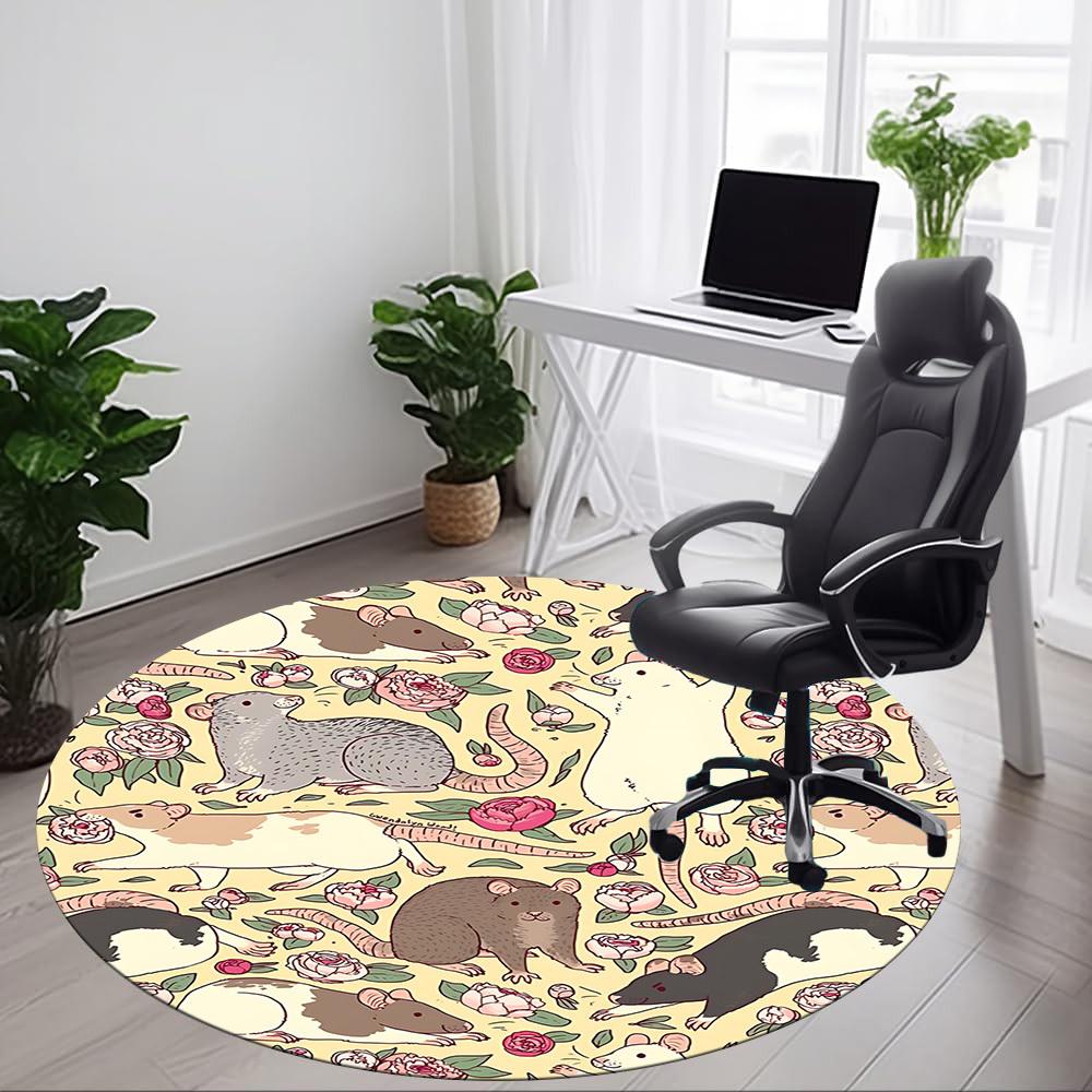 1pc Rat Floral Pattern Chair Carpet for Office Non Slip, Machine Washable Rug for Office, Room Holiday Decor for Christmas, Birthday Polyester
