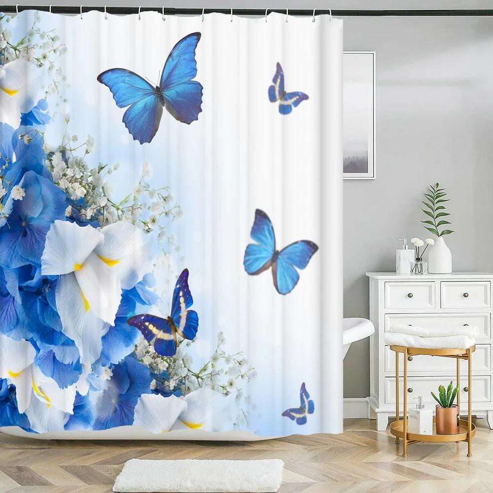 Floral Tulip Printing Flower Shower Curtain Waterproof Polyester Fabric Bathroom Curtain With Hooks 180x180cm Decorative Curtain