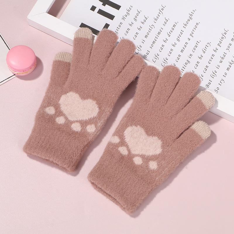 Xin Bangbang, thickened fluffy gloves, winter student hand warmer, antifreeze, hand guard, finger-divided knitted gloves for women