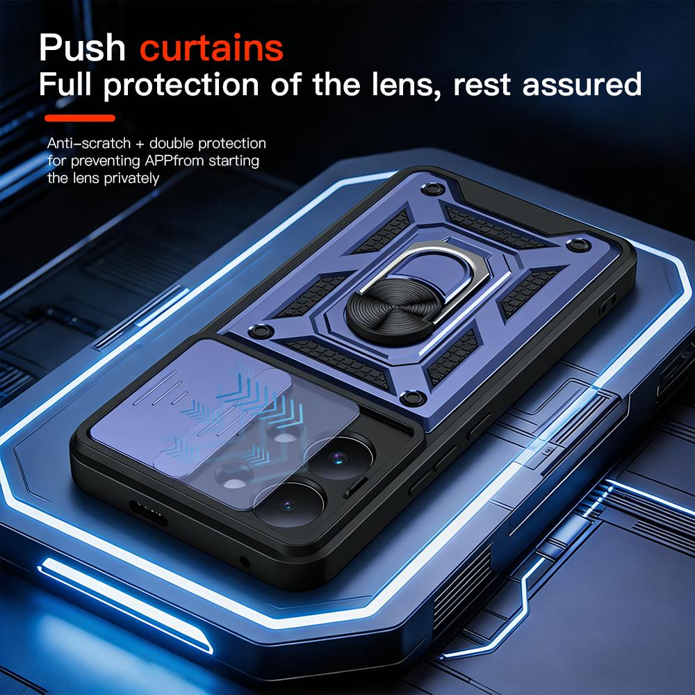 KEYSION Shockproof Armor Case for Xiaomi POCO X8 Pro Max Slide Camera Lens Protection Ring Stand Phone Cover for POCO X8 Pro Max