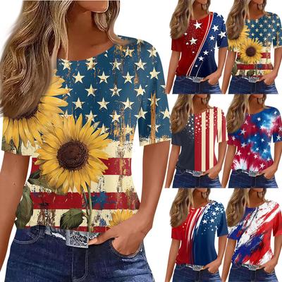 Women's Fashionable Casual Short Sleeve Print Round Neck Pullover Top