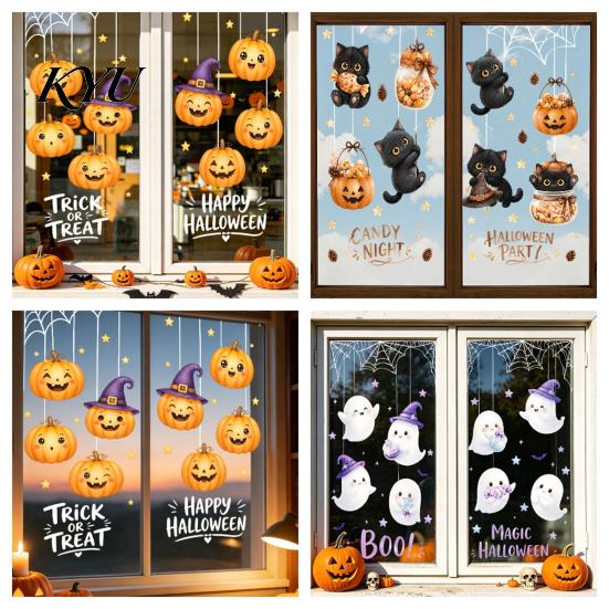 DIY Holiday Home Decorations Halloween Castle Pet Static Cling Window Stickers, Spooky Bat Pumpkin Creative Film for Store Floral Glass Decals,