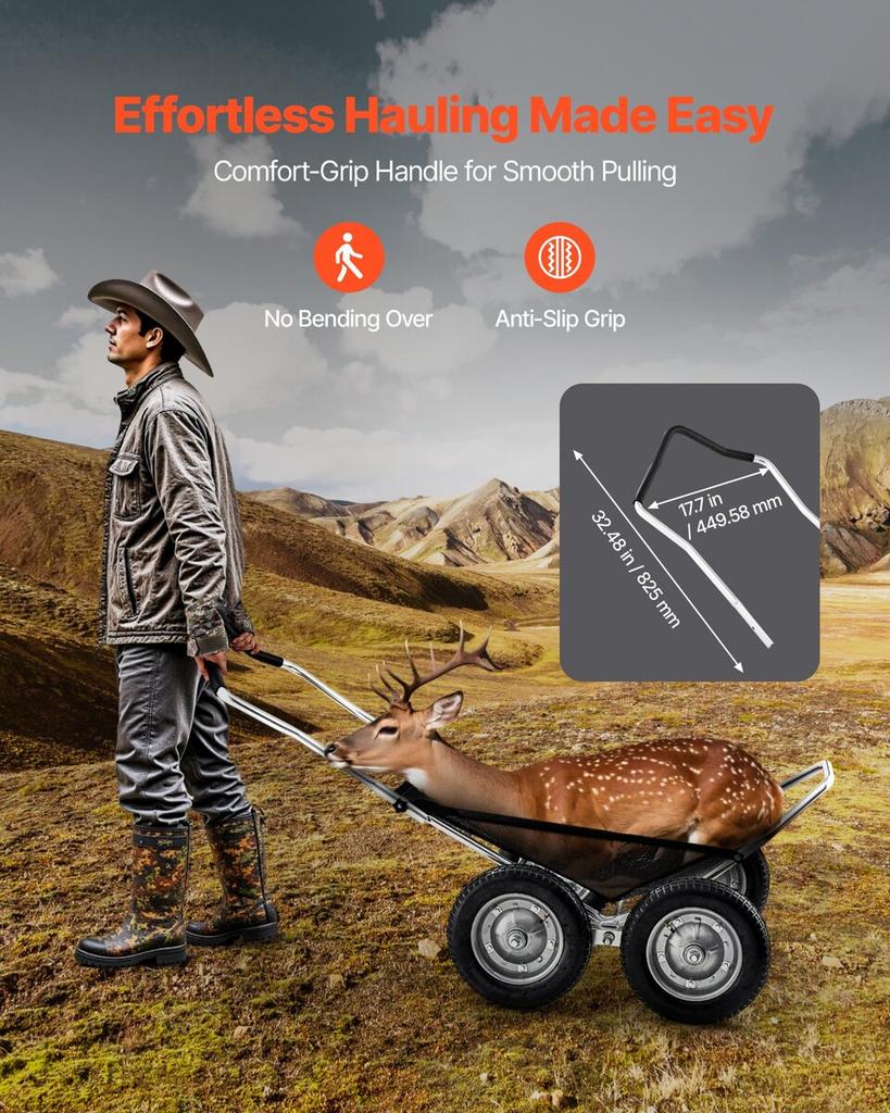 Game Carts for Hunting, 500LBS Deer Cart Game Hauler, Heavy-Duty Crawler Cart, All-Terrain Folding Deer Hauling Cart with Shock-Absorbing Tires,