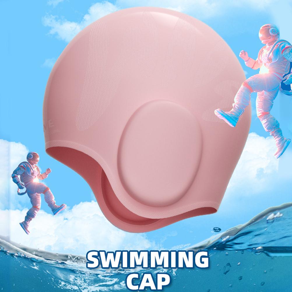 Silikon Badekappe mit 3D-Ohrenschutz Kappe für Männer und Frauen Wasserdichte Unisex Badekappe