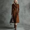 Women's Autumn Winter Lapel Suede Plush Long Trench Coat