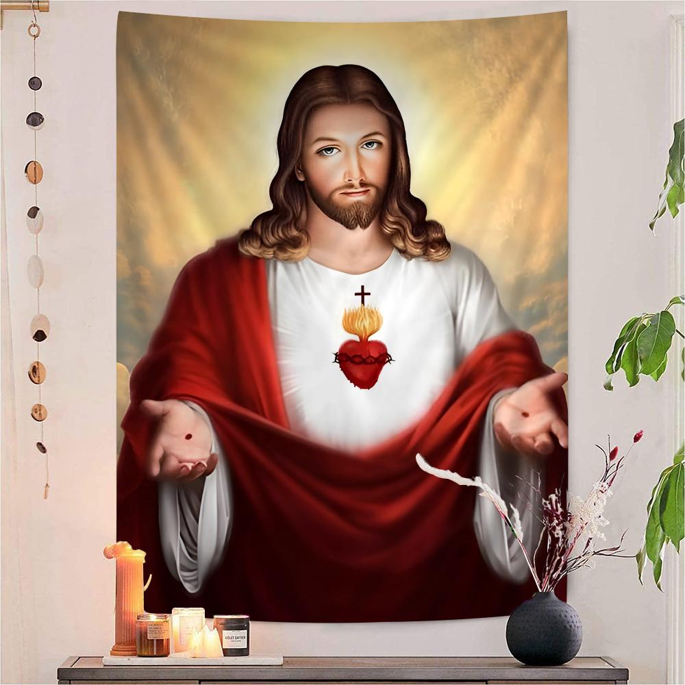 Sacred Heart of Jesus Canvas Painting Mary Hanging Bohemian Tapestry Cheap Hippie Wall Hanging Bohemian Wall Tapestrie