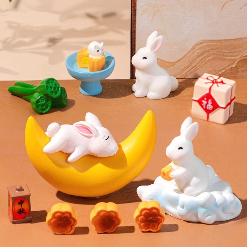 Creative Micro Landscape Cute Mid-Autumn Festival Moon Cake Rabbit Zoo Art Landscape Decorations Accessories Table Ornament