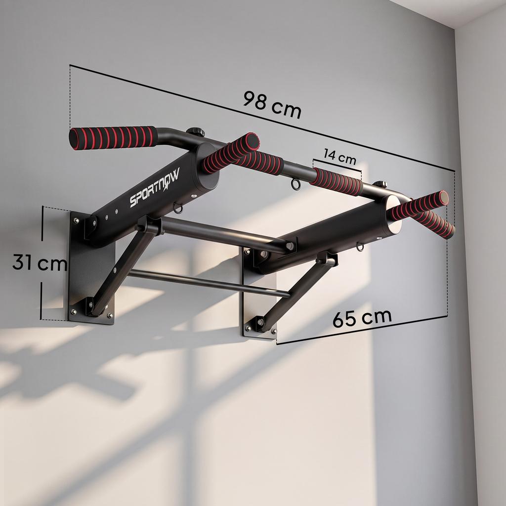 Foldable Pull-Up Bar, Pull-Ups with Non-Slip Handles, Wall Mounted Max. 120 Kg, 98 X 65 X 31 Cm Black
