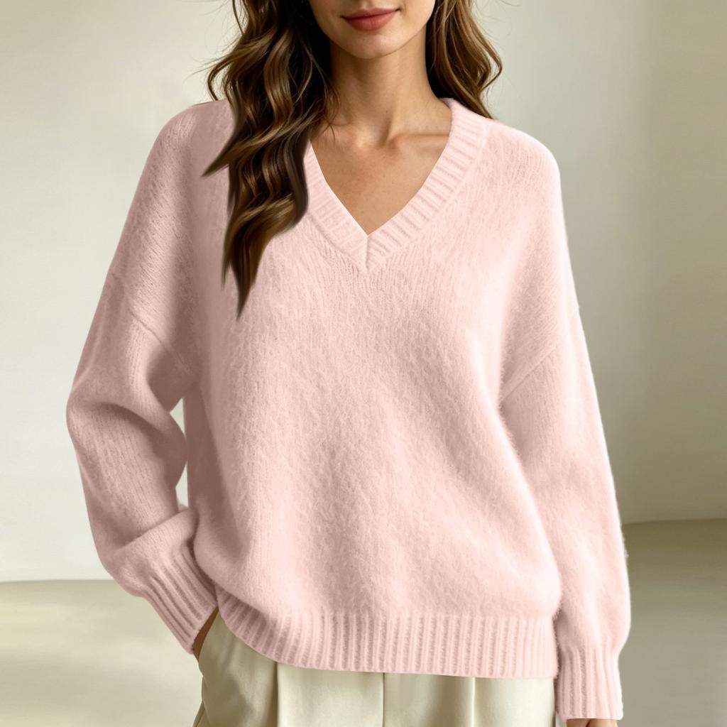 Women's Casual V-Neck Pullover Sweater for Cozy Everyday Wear