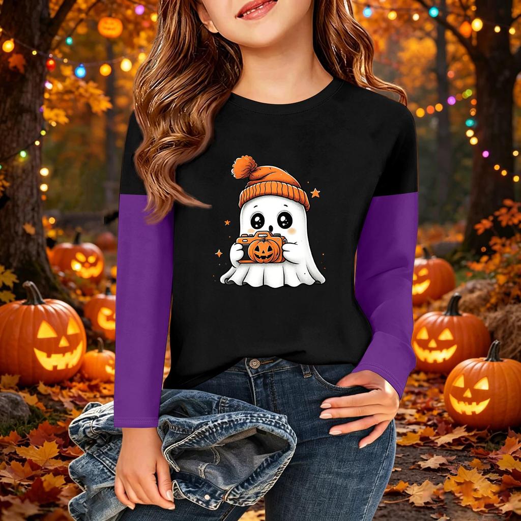 Kids Halloween Print Long Sleeve Neck T-Shirt Casual Top for Boys Girls