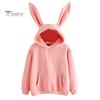 Winter Hooded Sweatshirt Women Fall Hoodie Bunny Ear Decor Solid Color Loose Long Sleeve Cold Weather Elastic Cuff Drawstring Soft Warm Casual