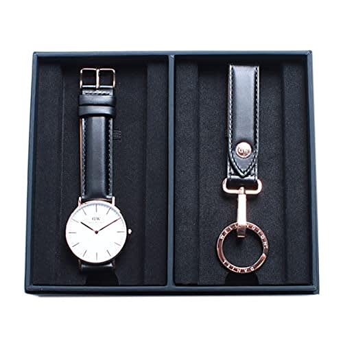 Daniel Wellington Classic Shefield 36mm Rose Gold Watch with Key Ring Set (DW00700159) In Black