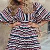 European American Women Maxi Dress Geometric Puff Sleeve Street Style