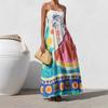 Women's Boho Floral Beach Sundress Sleeveless Summer  Maxi Dress Spaghetti Straps Casual Smocked Flowy A-Line Dress Party Long Dresses for Women