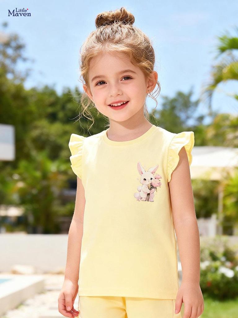 Children's Summer Cartoon T-shirt, Short Sleeve, European American Style, Cute Baby Girls' Top