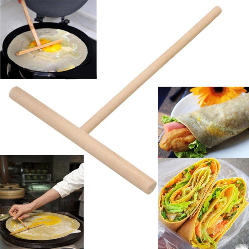 2 Pcs/lot Wooden Rake Round Batter Pancake Crepe Spreader Kitchen Tool DIY 16cm