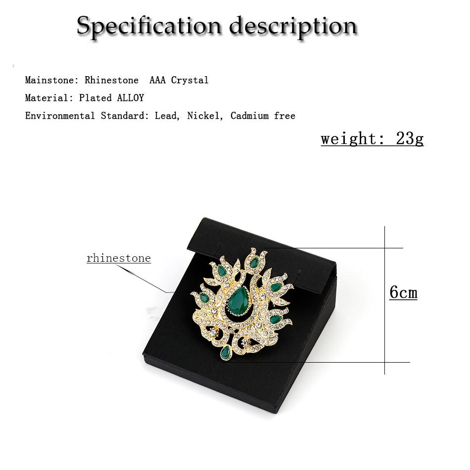 Retro Gold Color Women Flower Brooch White Crystal Ethnic Banquet Vintage Jewelry