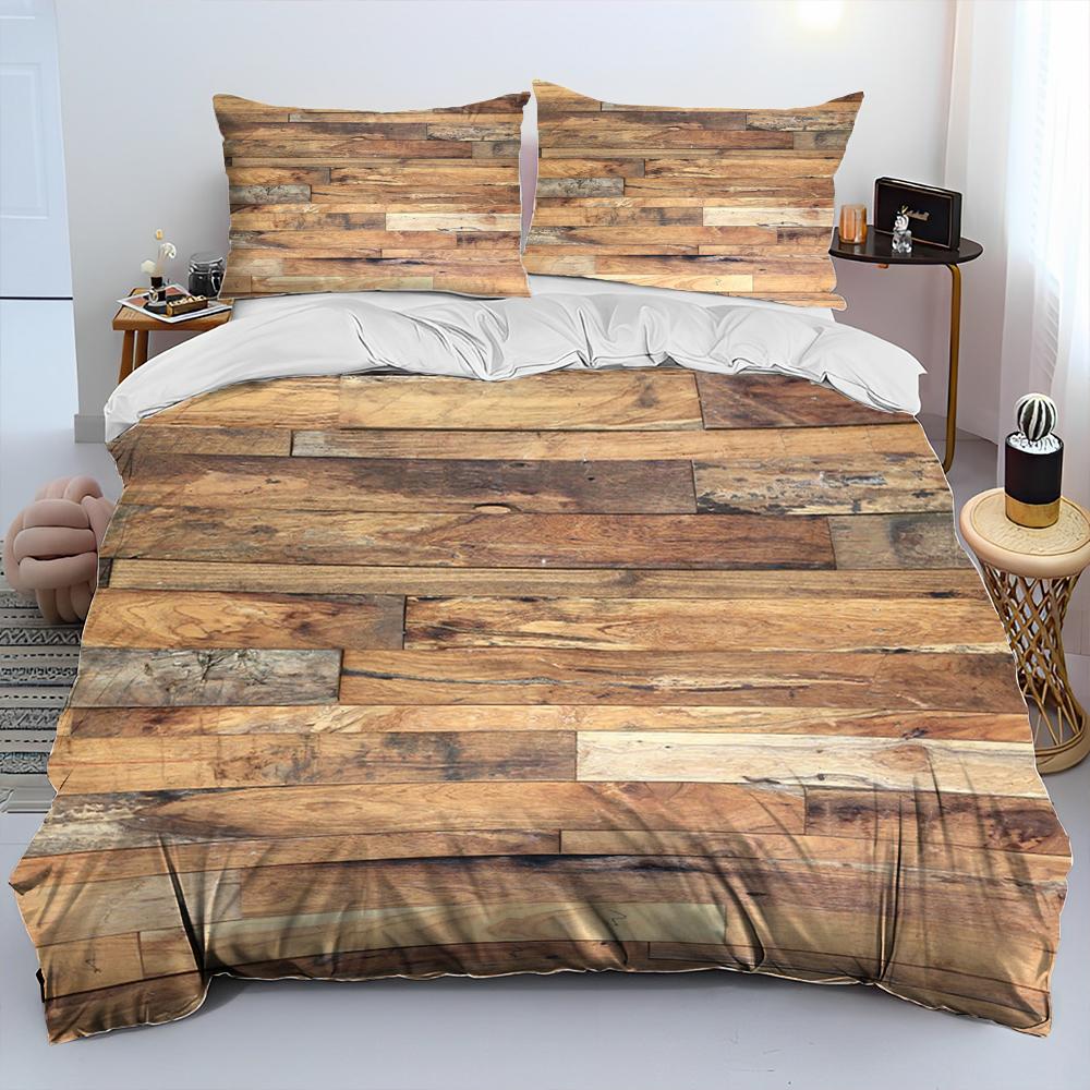 3D Wood Grain Comforter Bedding Set,Duvet Cover Bed Set Quilt Cover Pillowcase,King Queen Size Bedding Set for Adult Child Gift