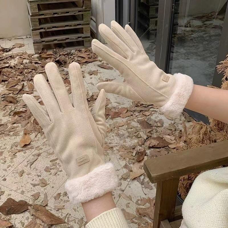 Dámské Zimní Tlusté plyšové rukavice Móda Teplý semiš Venkovní Guantes Dámské Dotykové Řidičské rukavice Sportovní Cyklistické rukavice