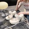 Fashion High -heeled Women's Sandals 2025 Summer New Fashion Versatile Toe Thick Bottom Non -slip Leisure High Heel Tide Sandy Slippers