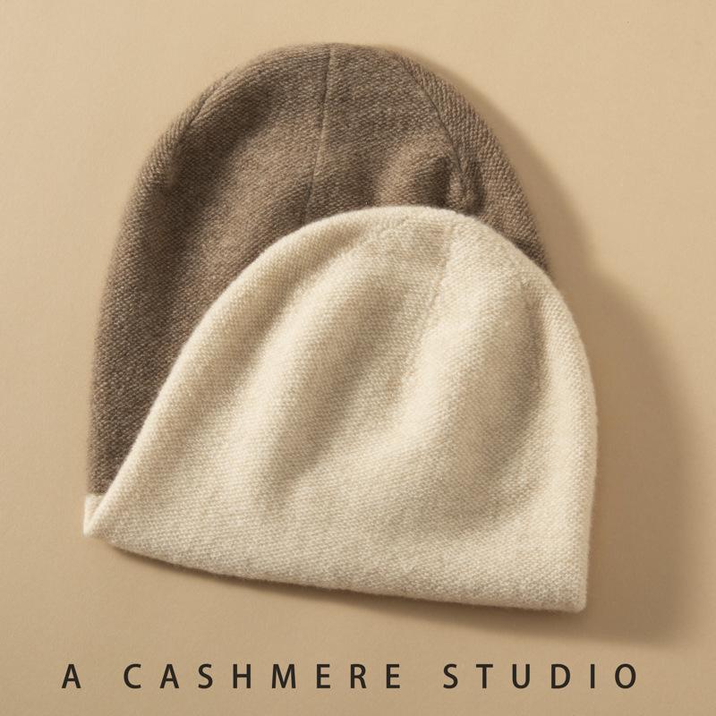 Women's Double-Sided 100% Pure Cashmere Beanie - Versatile Warm Knit Hat for Autumn/Winter