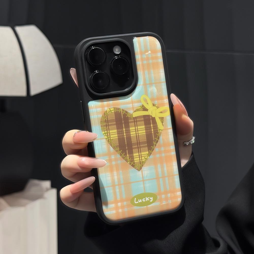 Applicable to iPhone17Promax mobile phone case plaid love Apple 16/15 water condensation case anti-drop 14 protective case