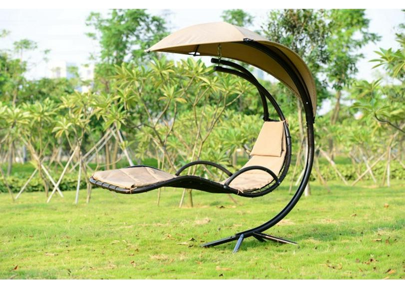 In-Stock Outdoor Hanging Swing Chair: Waterproof Wrought Iron Reclining Rocker for Balcony, Courtyard, or Garden