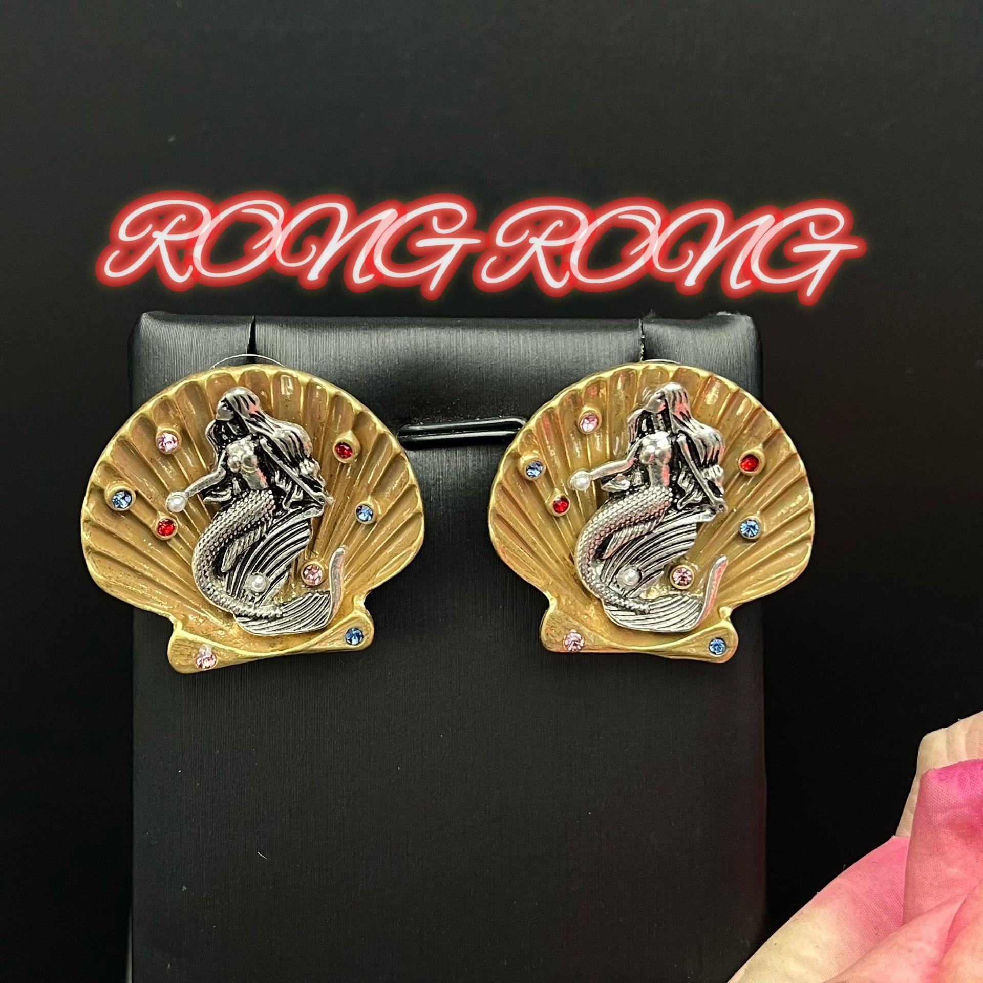 

Medieval Style Retro Mermaid Shell Heavy Industry Earrings With High-end Feel Personalized Niche Design