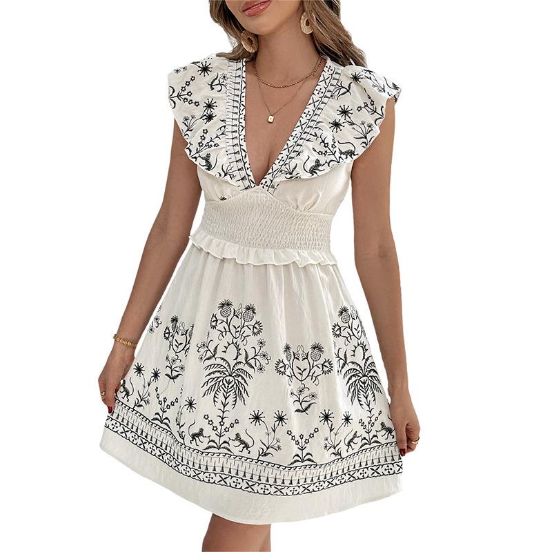 Smocked Waist Ruffled Floral Dress – 2026 New Style European & American Casual Skirt for Women