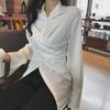 Korean Style Stand-up Collar Irregular Slimming Women's Long Sleeve Shirt