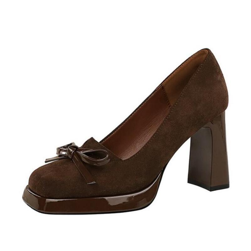 2026 Spring Heels for Ladies Square Toe Platform Women Mary Jane Shoes Shallow Slip On Ladies Elegant Thick Heel Dress Pumps