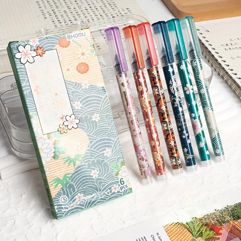 6pcs Floral Rollerball Pens Sakura Flower Cherry Blossom Fine Point 0.5mm Quick-Drying Liquid Ink Durable Plastic Material A3283