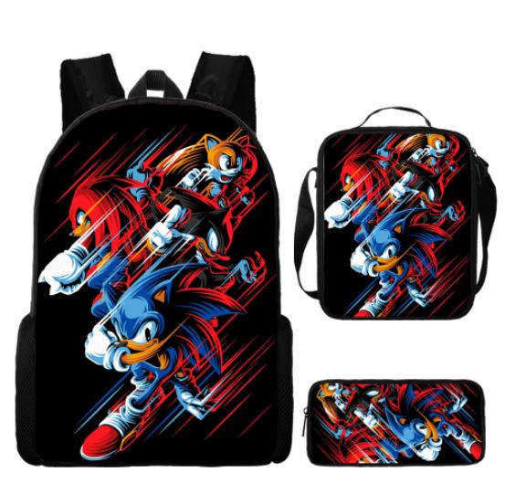 Backpack Sonic Elementary School Bag Lunch Bag Pencil Case Three-Piece Set