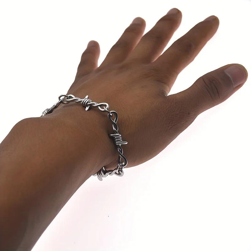 Bracciale Hip-Hop Gotico da Uomo Unico, Elegante, Colore Acciaio Nero Spina