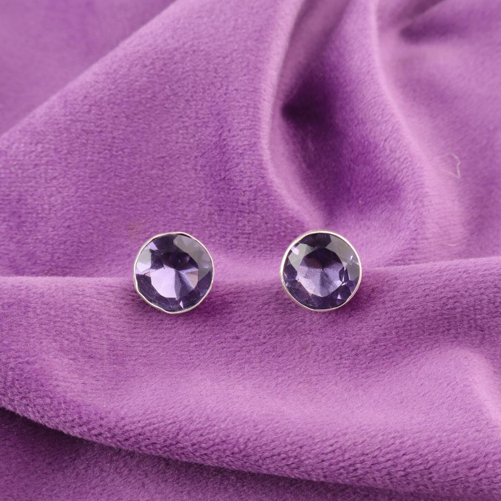 Amethyst Stone February Anniversary Stud Engagement Ethnic Earrings 925 Silver EE-150-16