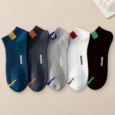 5 Paar kurze Damensocken, trendige und vielseitige Bootssocken mit Buchstaben, flache Öffnung, bequeme, weiche und atmungsaktive Freizeitsocken