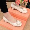 2025 Summer and Autumn New Round Head Square Buckle Doudou Shoes Soft Leather Low Heel Single Shoes Women's Soft Leather Soft Sole Women's Shoes Te