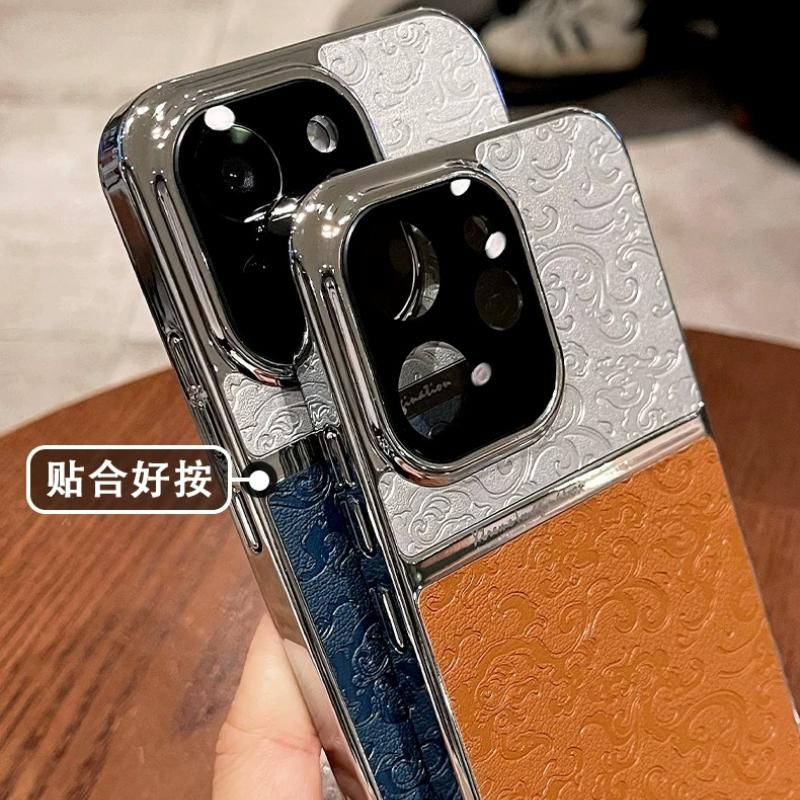 For OPPO Reno 15 Pro Case Fashion Plated Frame Embossed PU Leather Hard Cover For Oppo Reno 15 Pro Shell Shockproof Bumper