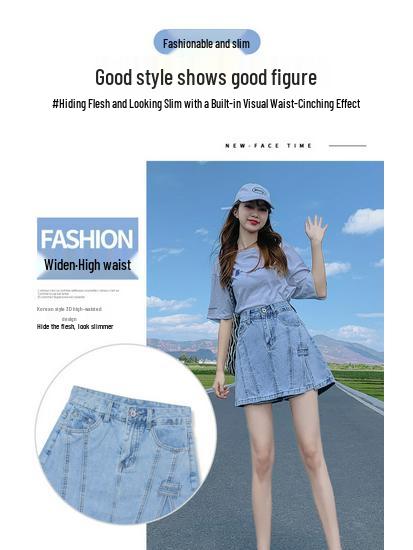 2024 Damen High Waist A-Linien Denim Skort: Schlankmachender Bodycon Minirock mit angenähten Shorts für den Sommer