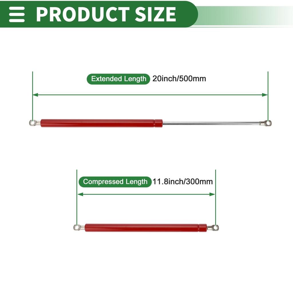 Motoforti Universal Lift Support Strut Window Toolbox Gas Springs, 20"/500mm, 120lb/535N/54kg, Red, 2-Piece Set