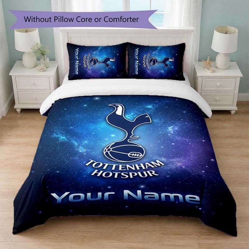 Tottenham Hotspur FC Benutzerdefinierter Name Text Bettwäsche-Set 1 Bettbezug + 2 Kissenbezüge Fußball-Logo Personalisierte Geschenkidee für besonderen Anlass Schlafzimmerdekoration