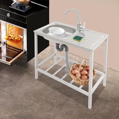 Sink with Work Countertop and Base, Single-bowl Kitchen Sink, Freestanding Sink with Faucet, Drain Pipe, and Inlet Pipe