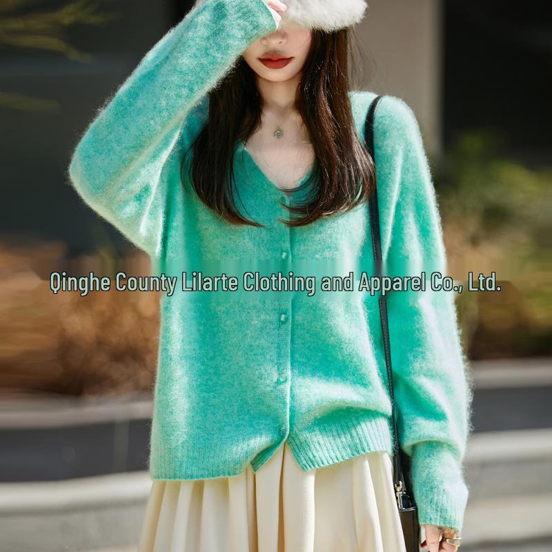 Korean Style V-neck Wool Knit Cardigan for Women - Autumn & Winter Fashion Sweater