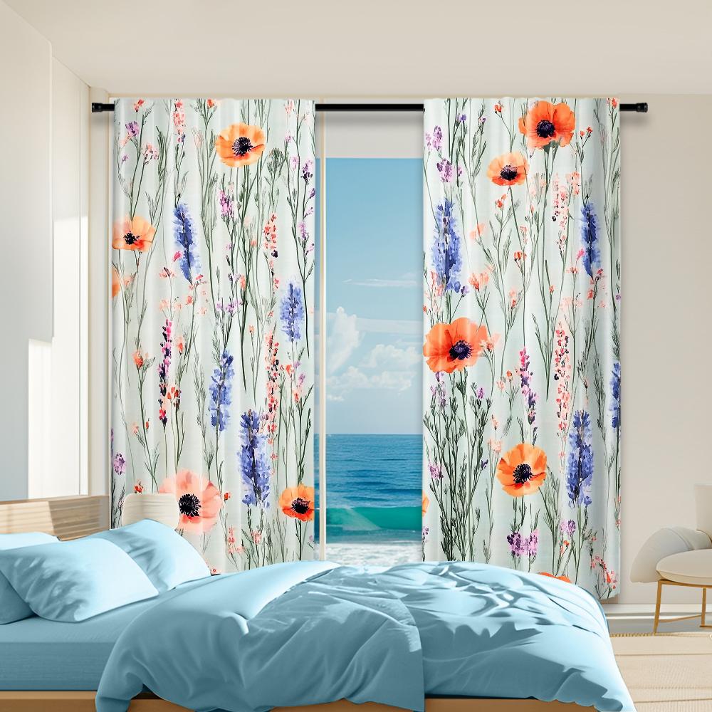 

2 шт. Весенняя садовая штора Романтический принт полевых цветов Красный Синий Фиолетовый Цветы Кантри Стиль Штора Элегантная Четыре Сезона 29x65in(75x166cm)