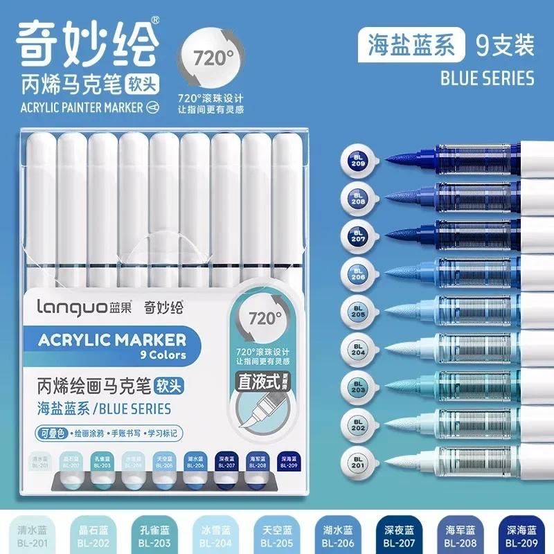 Languo 207/9 Colors Direct Liquid Color Acrylic Paint Pens Brush Marker Pen Painting DIY Card School Art Supply Stationery