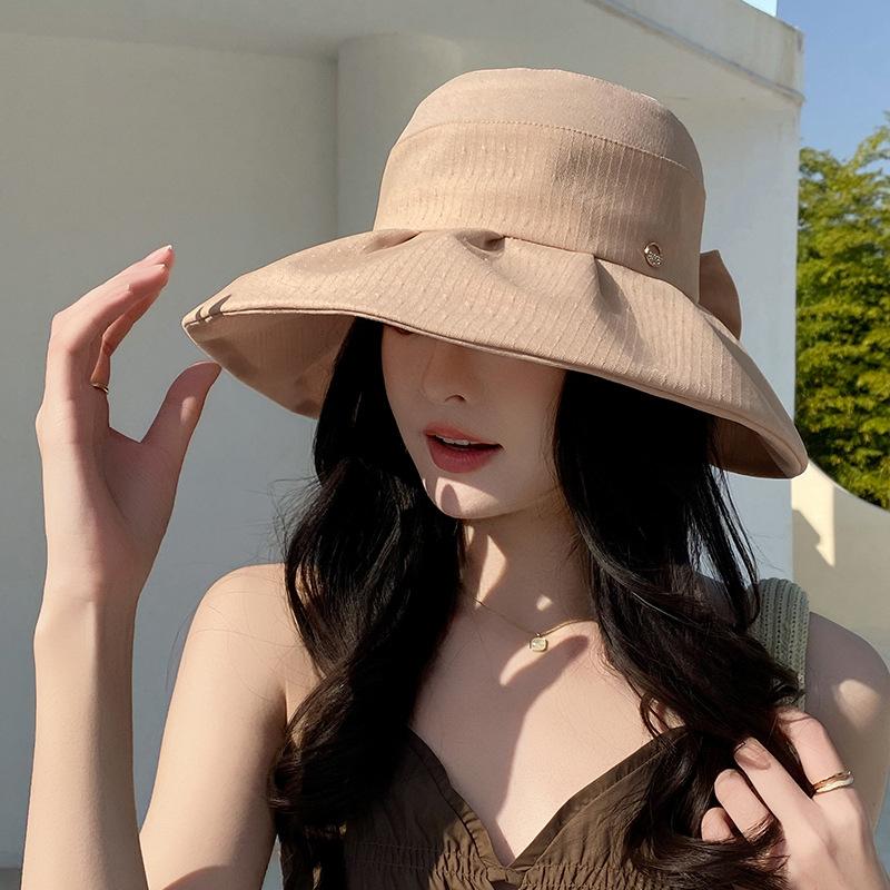 Small Standard Mesh Bow Bucket Hat Summer Idyllic Versatile Sunshade Basin Hat Outdoor Travel Vacation Beach Hat
