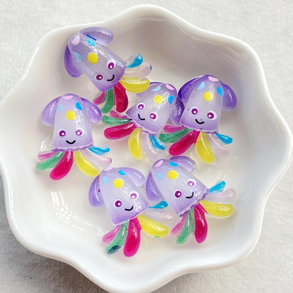 10pcs Cute Colored Crab, Starfish, Octopus, Series Resin Doll Crafts Flat Bottom Corner Jewelry Making Hair Accessories